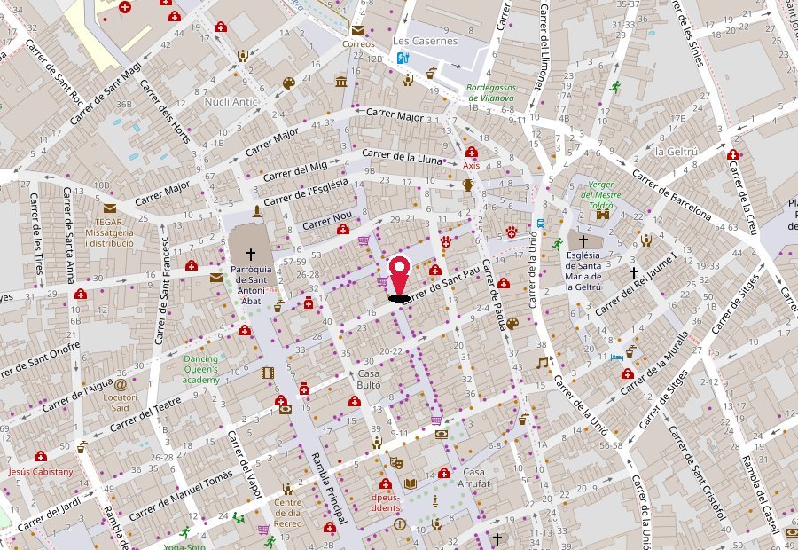Mapa d'ubicació de La Tasca a la Plaça de les Cols, Vilanova i la Geltrú
